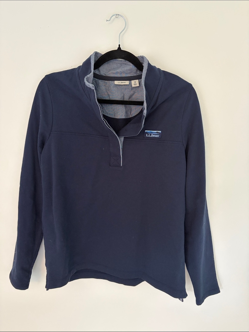 L.L.Bean Navy Blue Half-Zip Pullover with Light Gray Trim